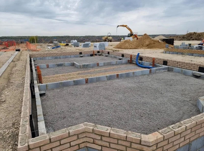 Footings and blockwork set out for a new building